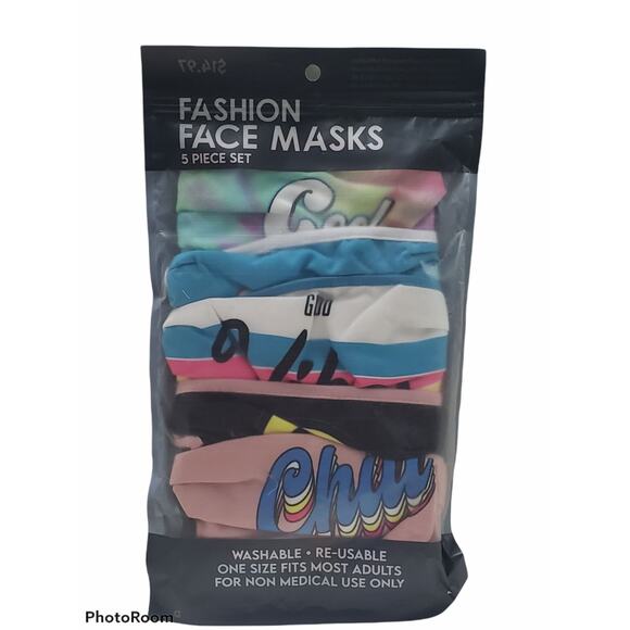Good Vibes Fashion Cloth Face Mask 5 Pack | Love Chill Smiling Face - Picture 2 of 2